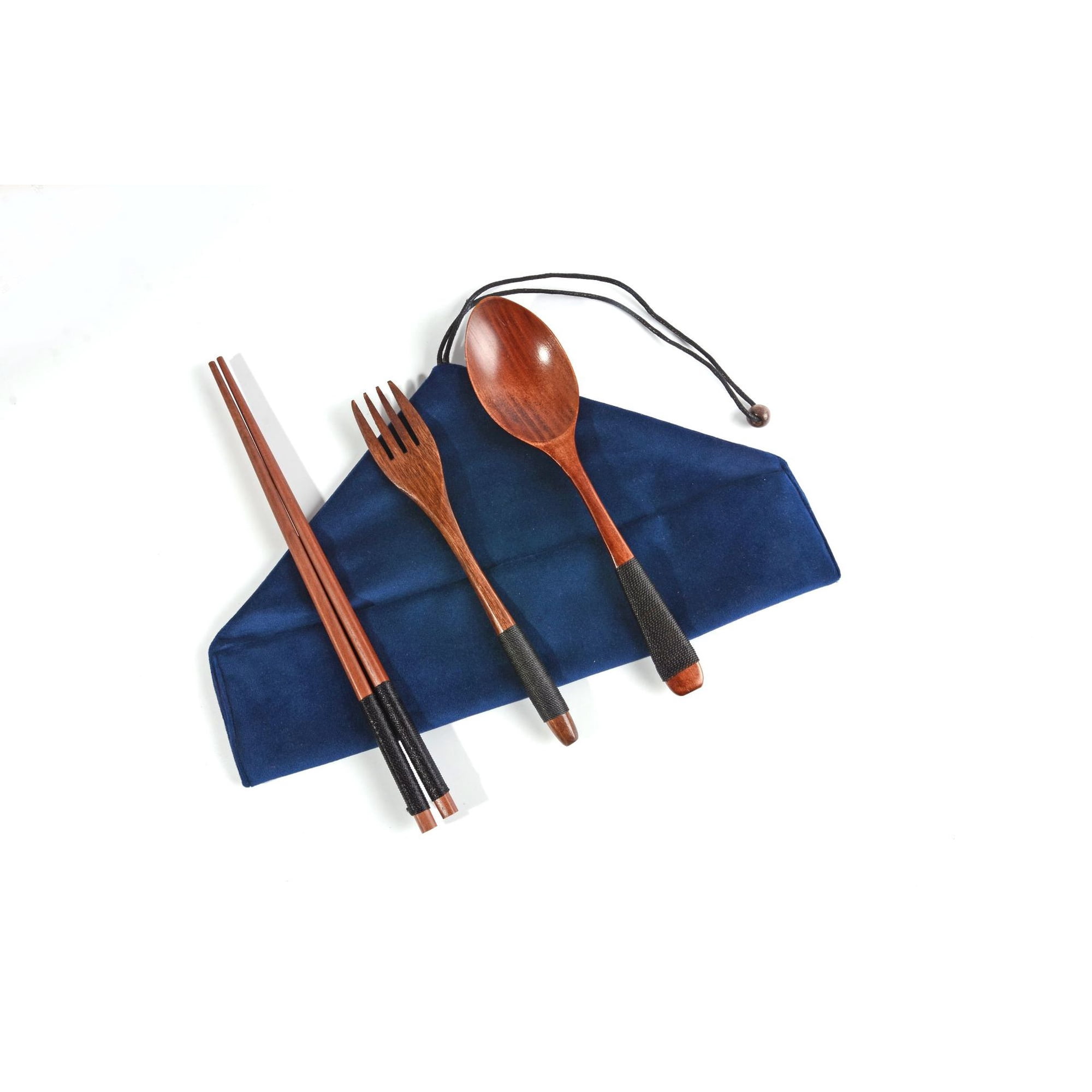 Xmhytop Juego De 2 Cenas De Madera Tableware De Madera Natural, Incluye Bolsa De Almacenamiento,azul