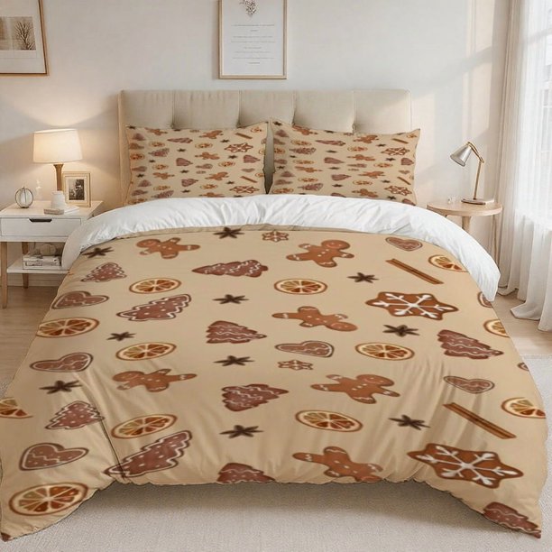3pcs Christmas Gingerbread Man Digital Print Set | Polyester Skin-Friendly Fabric Bedroom/Guest Room Decor