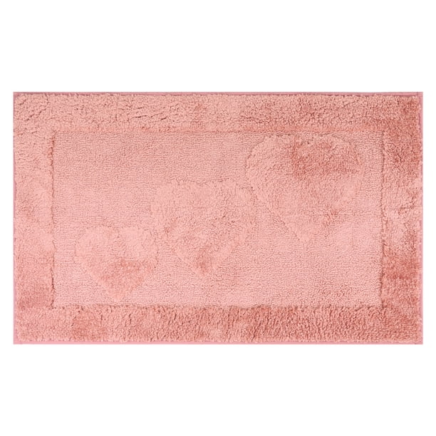 REGALWOVEN Alfombra de baño con patrón de corazón lindo, alfombra de baño suave y absorbente antideslizante lavable, secado rápido alfombra peluda rosa 20" x 32"