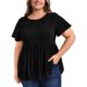 thumbnail image 1 of GRACIA Y GRANDEZA Blusas de Mujer Tallas Grandes Manga Corta Cuello Redondo Dobladillo con Volantes Bordado Ojal Blusas Babydoll 4X Negro, 1 of 7