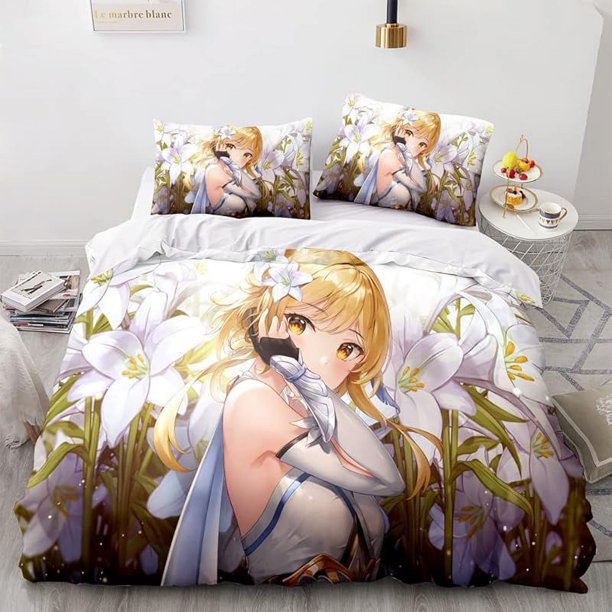 Genshi-n Im-pact D-uvet Cove-r Queen Size - Genshin- Impact- Printe-d Soft Microfi-ber Beddi-ng Set