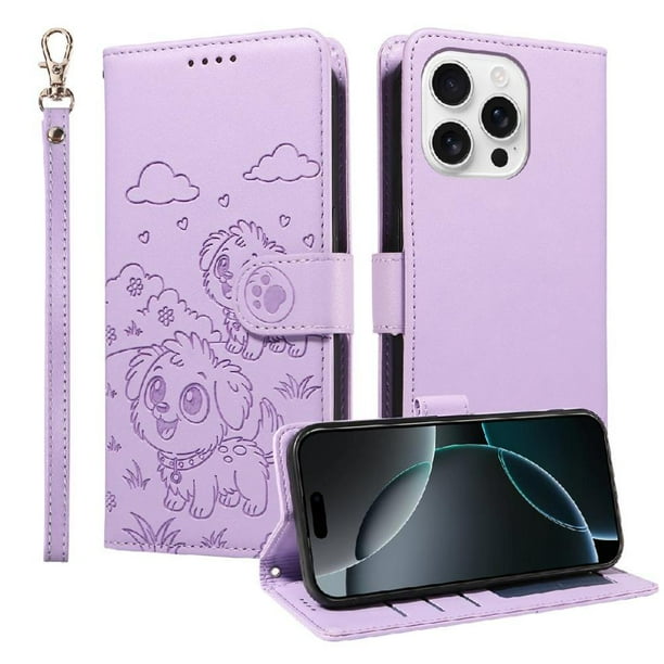 Funda Billetera FOXDOCK Compatible con iPhone 16 Pro Max, Diseño Perrito Tierno, Ranuras para Tarjetas y Soporte Plegable