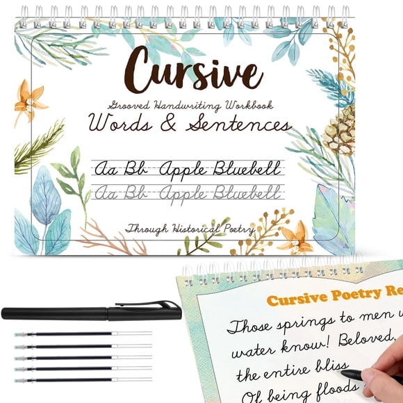 Kit de cuaderno de escritura cursiva Maitys Grooved con bolígrafo