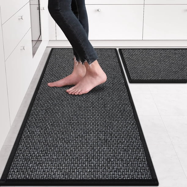 Alfombras de cocina Eqivei, antideslizantes y lavables, juego de 2 unidades, color negro, marrón y gris