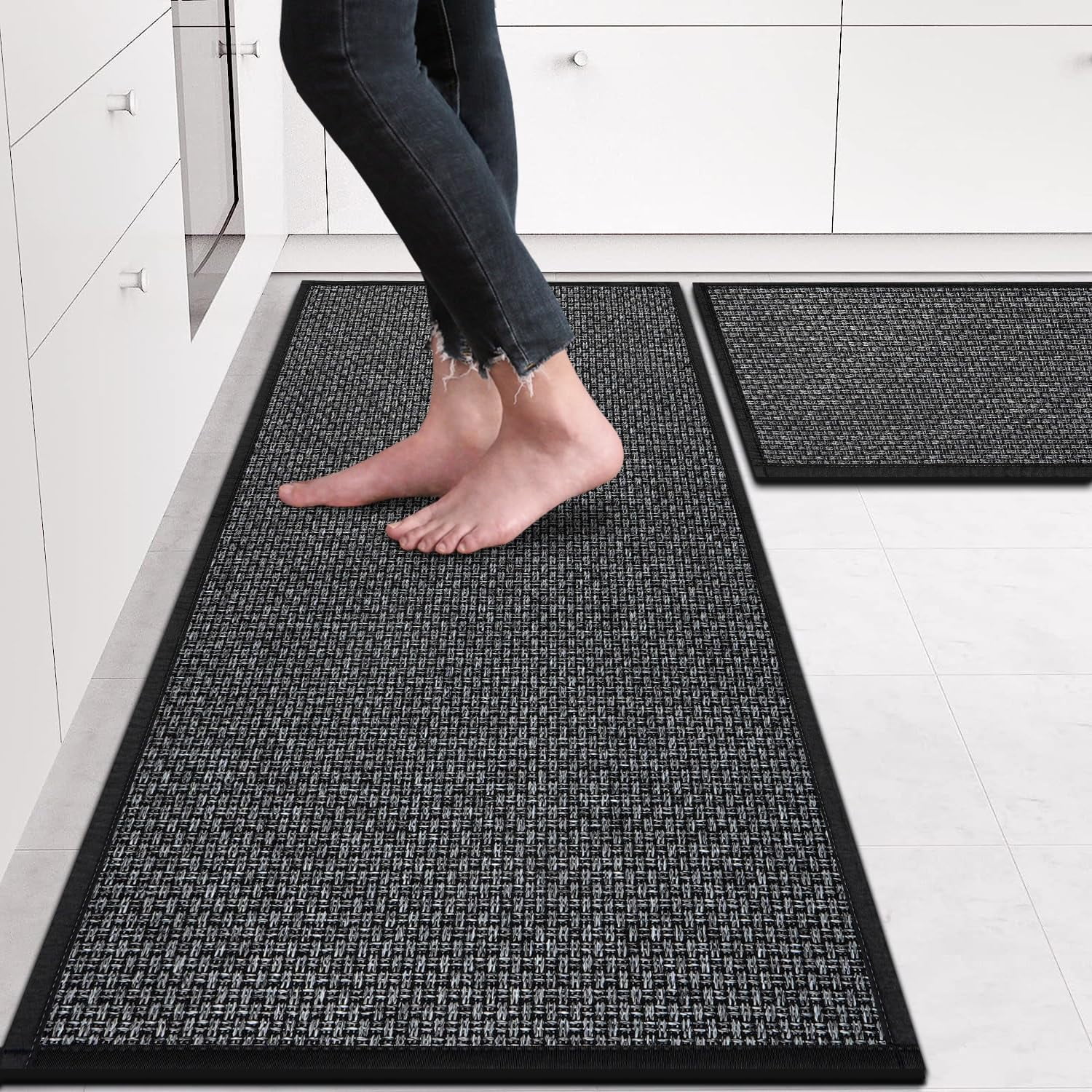 Alfombras De Cocina Eqivei, Antideslizantes Y Lavables, Juego De 2 Unidades, Color Negro, Marrón Y Gris