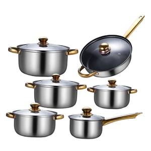 Magideal - Juego De 6 Ollas Y Sartenes, Juego De Cocina, Cacerola, Olla Para Sopa, Portátil, Antiadherente, Sartén, Juego De Utensilios De Cocina De Acero Inoxid Cacerolas Con Olla Sopera