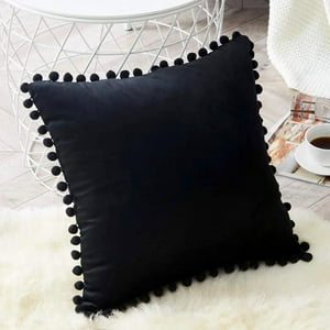 Todo Hogar Santiago De Chile - Cojín Terciopelo Con Pompones 45X45 - Negro