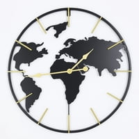 Hogarly - Reloj De Pared Mapa Del Mundo 60 Cm Metal Negro Y Dorado