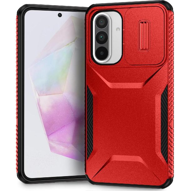 Funda Resistente para Samsung Galaxy A36 con Tapa Deslizante y Protección Militar Rojo