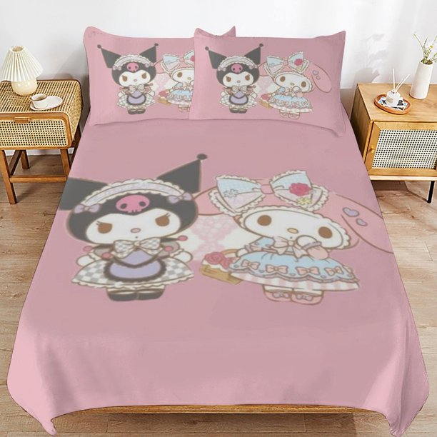 Kuromi & My Melody Duvet Cover Set 3 Piece Bedding Set Double Sided Printing Decorative Comforter Cover Set