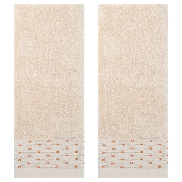REGALWOVEN Juego de Toallas de Mano con Patrón de Bordado, Toallas de Mano de Algodón para Baño, Cocina 14" x 30" Marrón Claro 2 Piezas