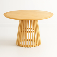 Klik Muebles - Mesa Redonda De 120 Cm Madera Natural Con Base Estilo Rejilla