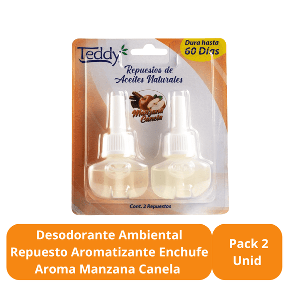 Desodorante Ambiental Repuesto Aromatizante Enchufe Aroma Manzana Canela Pack 2 Unidades