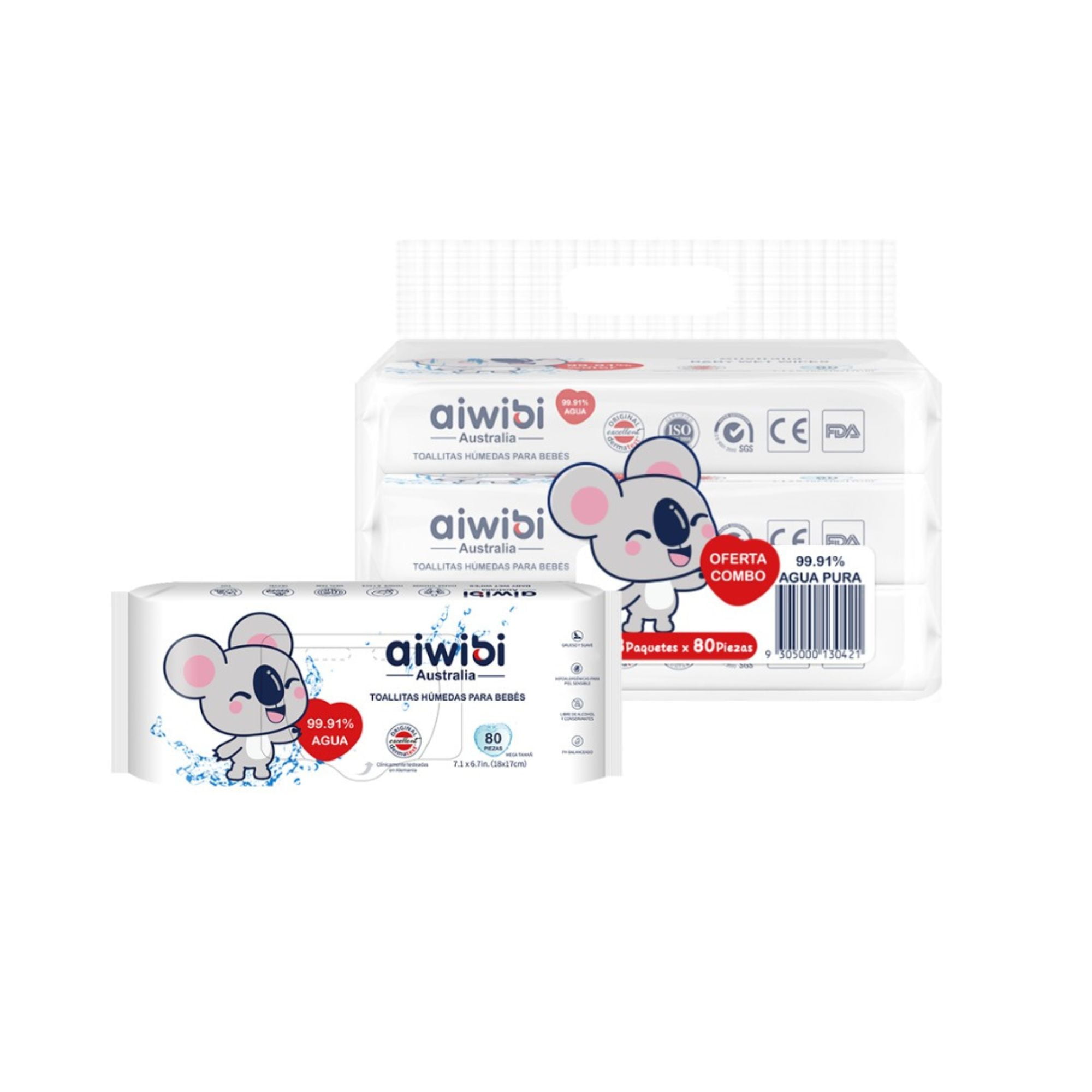 Aiwibi - 3 Paquetes De Toallitas Húmedas Para Bebés 99,91% Agua