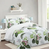 Casadeliacl - Cubrecama Quilt Sherpa 1.5 - Varios Modelos W.M G Blanco Hojas Verde