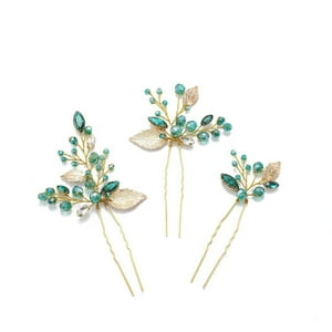Veatool - Accesorios Para El Cabello Exquisitos, Horquillas Para Bodas, Diseños Retro, Oro, Esmeralda, Cristal Verde Con Diamantes Artificiales, Accesorios Para El Cabello De Mujeres Y Niñas