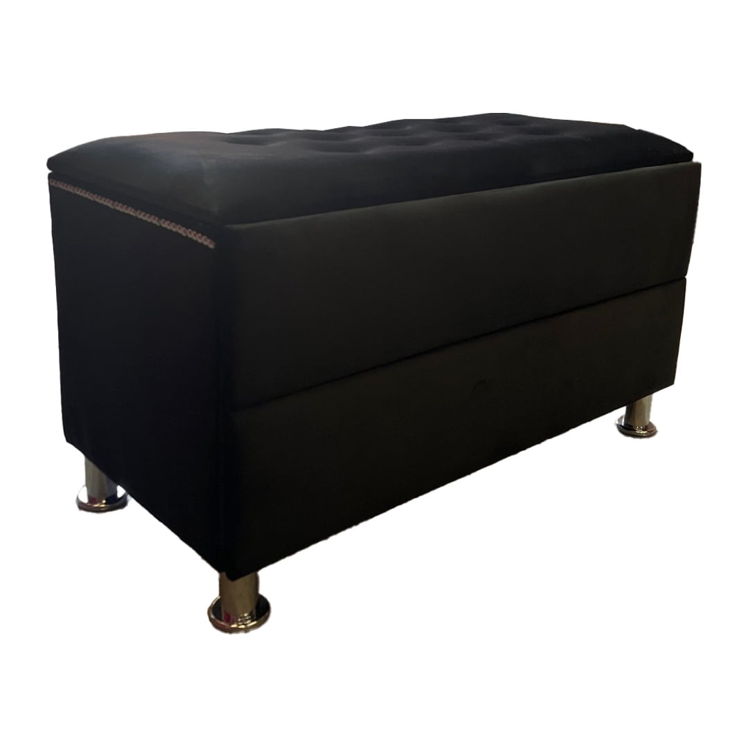 Muebles Hvm - Banqueta Baul Zapatero Negro Felpa