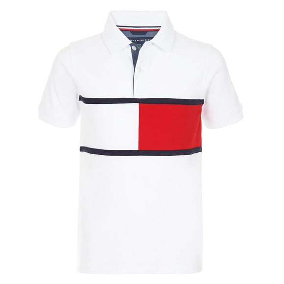 Polo Tommy Hilfiger de manga corta para niños de 8 a 10 años, color blanco
