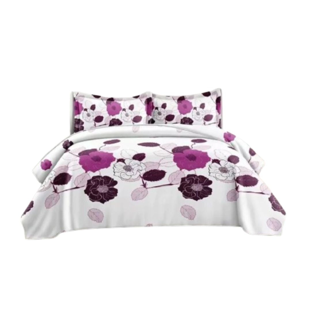 Genérico - Cubrecama Quilt Verano 2 Plazas - Blanco Rosas Moradas Flh2036