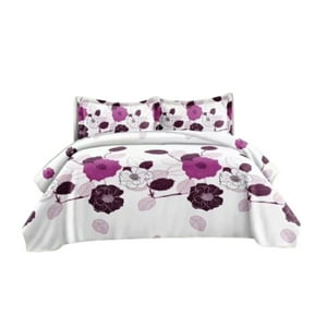 Genérico - Cubrecama Quilt Verano 2 Plazas - Blanco Rosas Moradas Flh2036