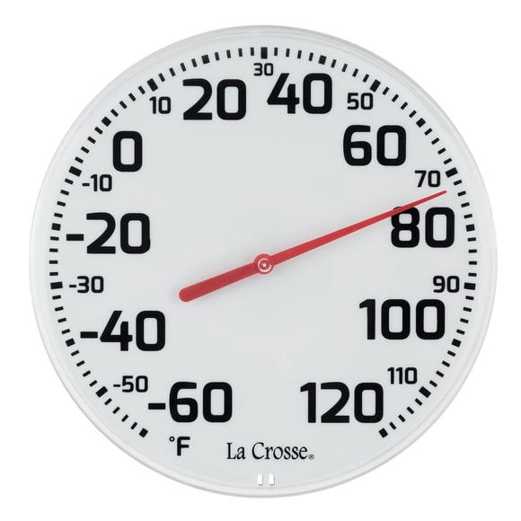 Termómetro La Crosse 104-1522, esfera analógica redonda de 20 cm, color blanco