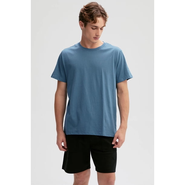 Polera Hombre Long Fit Básica Azul Piedra