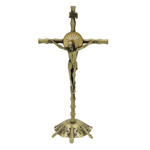 Magideal - Figura De Crucifijo Crucifijo De Pie Con Base Estatua Colección De Oración Cruz Religiosa Estatua Cruz De Pared Para Sala De Estar Acción De Gracias P Bronce