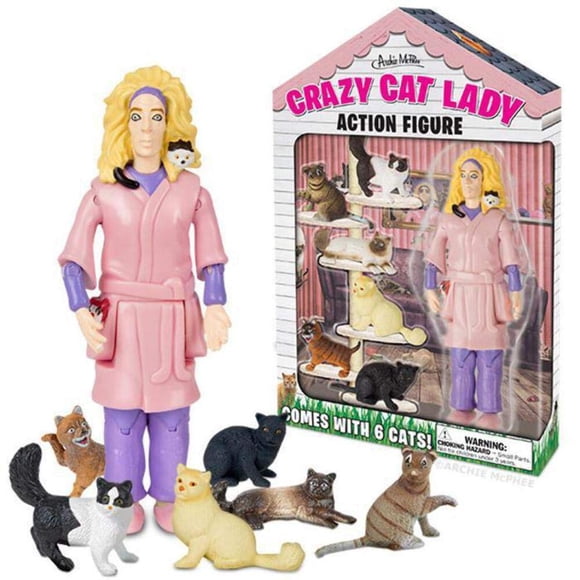 Figura de acción Accoutrements Crazy Cat Lady con 6 gatos, 20 cm