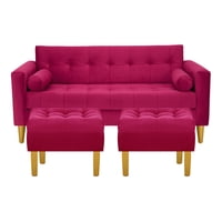 Bodevir - Sofa Retro 3C + 2 Pouf Felpa 01 Burdeo