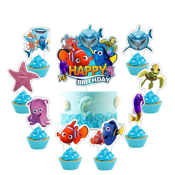 Decoraciones para pastel Fancigo de Buscando a Nemo, 25 piezas con topper para cupcakes