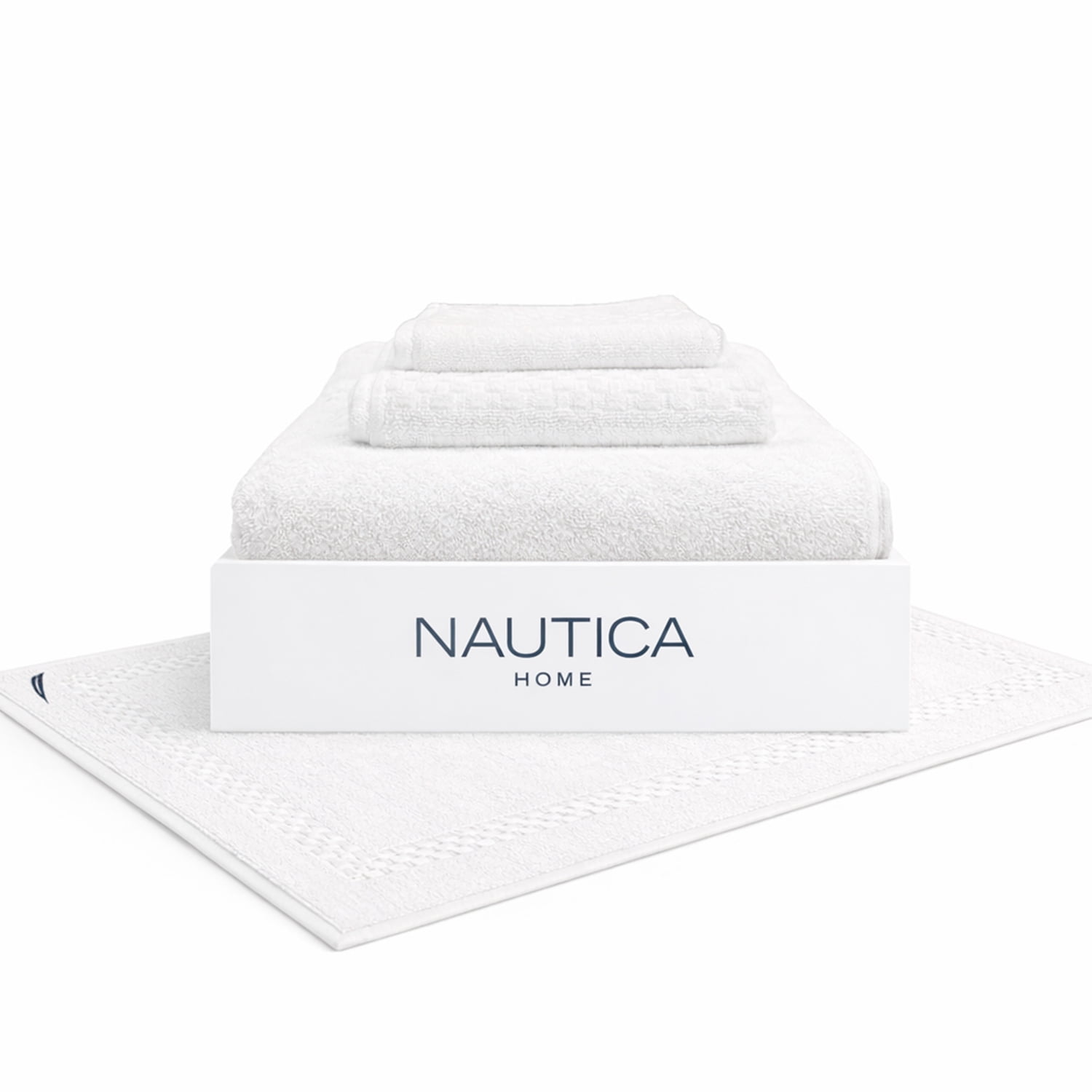 Set 4 Toallas Nautica Signature Cara+mano+cuerpo+piso 100% Algodón Alta Calidad Blanco