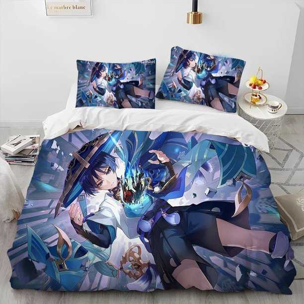 Genshin Impact Game GamerComforter Bedding Set,Duvet Cover Bed Set Quilt Cover Pillowcase, Size Bedding Set S Bed Sheets