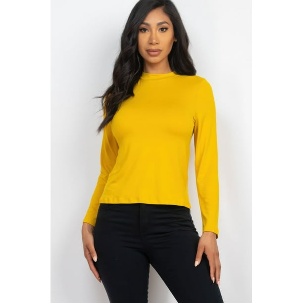 Top De Manga Larga Liso Con Cuello Alto