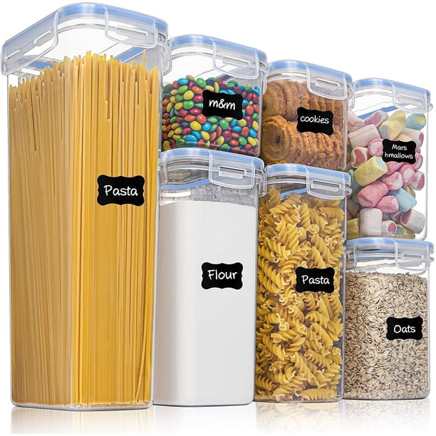 Juego de contenedores de almacenamiento, contenedores para cereales a granel y contenedores para almacenar alimentos, contenedores de almacenamiento de plástico herméticos, juego de 7