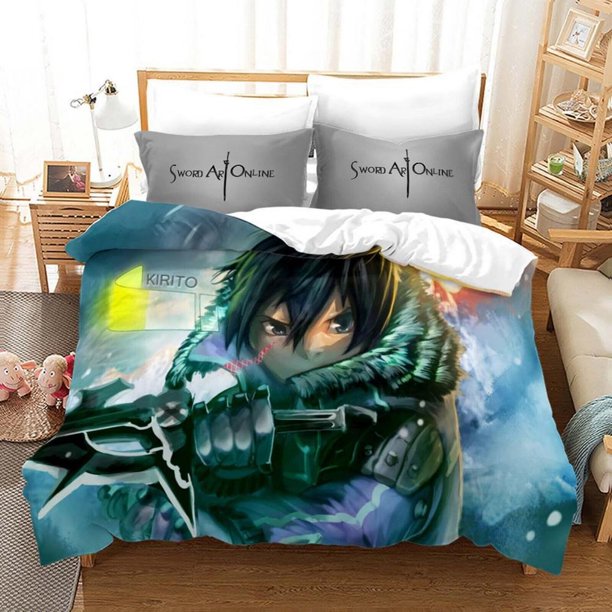 Sword Art Online Anime Quilt Duvet Cover Set Doona Cover Bed Linen3-Piece Bedding Set