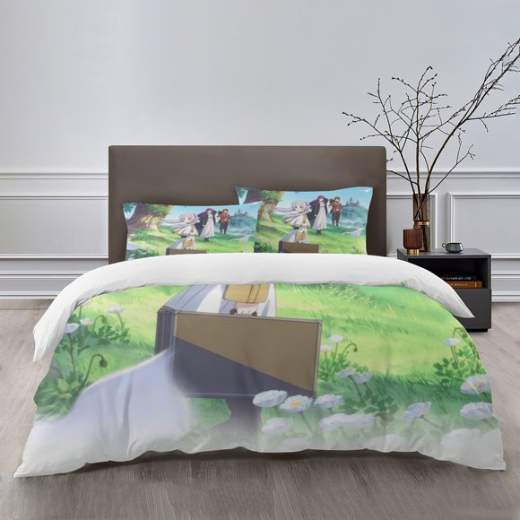 Frieren Beyond Journey's End Bedding Sets Bed Cartoon Duvet Cover Lightweight 3 Piece Bet Sets for Kids Boys Girls