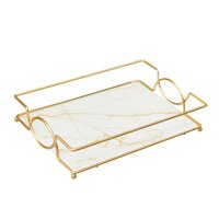 Magideal - Bandeja De Tocador , Con De Metal, Portavelas De Perfume, Organizador De Atención De , De Joyería, Bandeja De Servicio Con , L Blanco