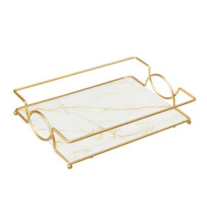 Magideal - Bandeja De Tocador , Con De Metal, Portavelas De Perfume, Organizador De Atención De , De Joyería, Bandeja De Servicio Con , L Blanco