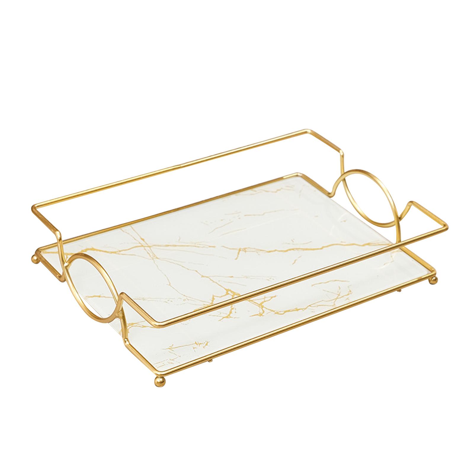 Magideal - Bandeja De Tocador , Con De Metal, Portavelas De Perfume, Organizador De Atención De , De Joyería, Bandeja De Servicio Con , L Blanco