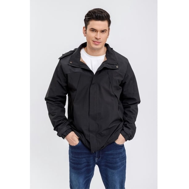 Chaqueta Hombre Impermeable Forro Interior Piel Capucha 0001