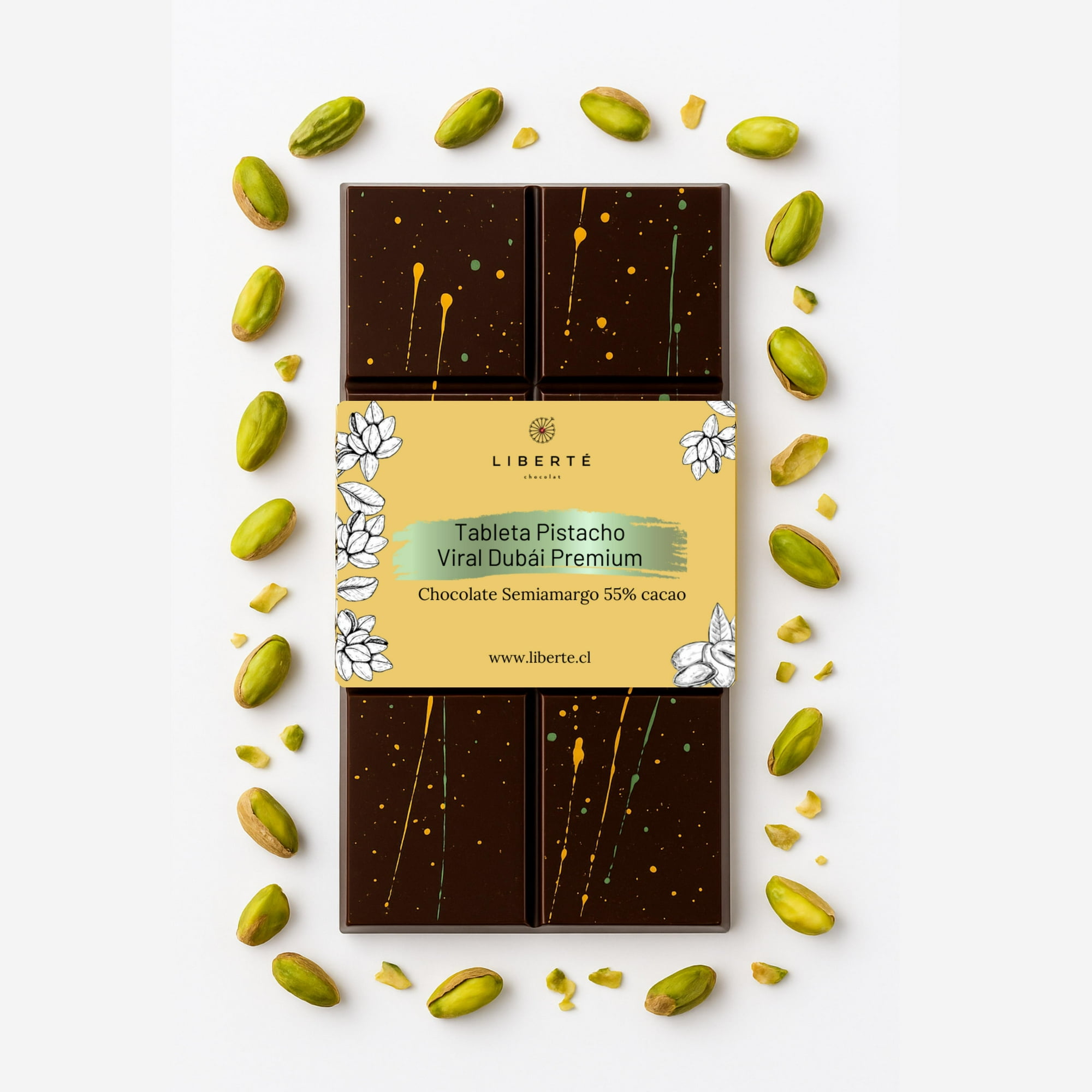 Liberté Chocolat - Tableta Viral De Dubái Chocolate Semiamargo - Pistacho Habibi
