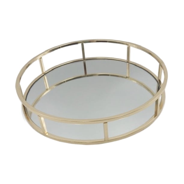 Bandeja de tocador con espejo Bandeja de tocador Bandeja decorativa redonda moderna Bandeja de espejo para tocador Baño Encimera Entrada Dormitorio , 38CM