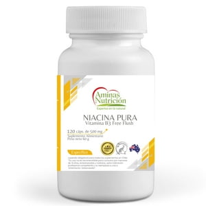 Aminas Nutrición - Niacina Pura - B3 Free Flush 120 Cápsulas De 500 Mg (Libre De Enrojecimiento)