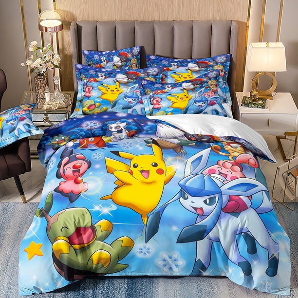 Japanese Anime Pokemon Bedding Sets,Pikachu Quilt Cover Children's Set Room Decoration,With pillowcase,Multiple sizes Bed Sheets