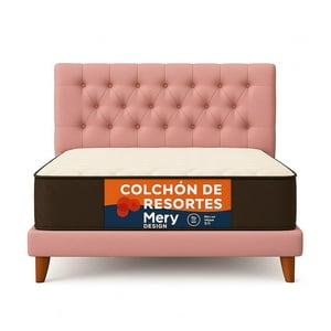 Ethan Desing - Cama Plaza Y Media Rosado Capitoné + Colchon Mery Desing