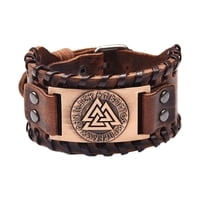 Ioensy - Muñequera Vikinga Odin Triangle Mens Rune Triangle Letter Cuero Rojo Cobre