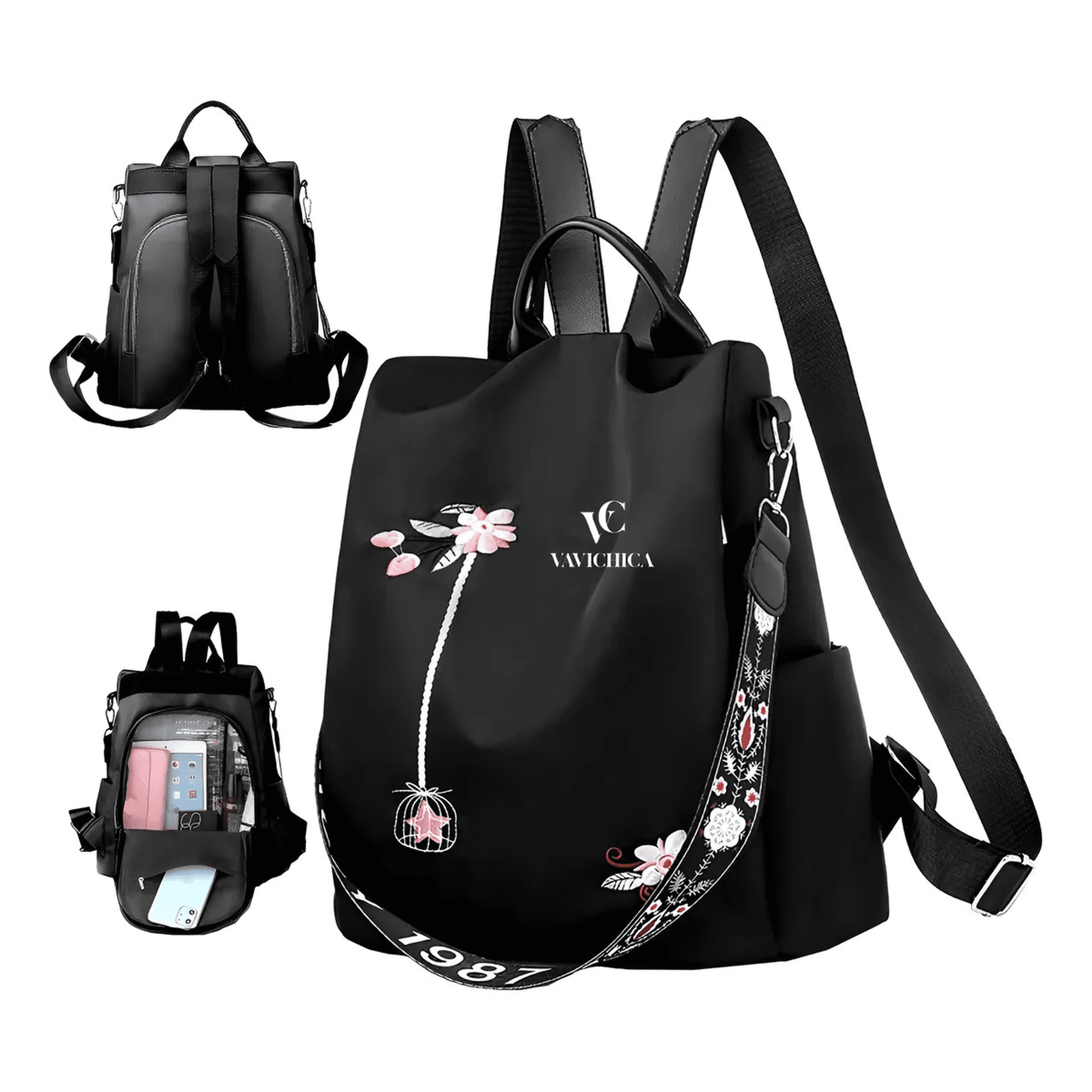 Vavichica Mochila De Mujer Mochila Campus Bordada De Flores