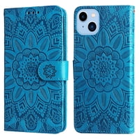 Funda Tipo Cartera Foxdock Para Iphone 14 Plus , Diseño Girasol En Relieve, Cuero Pu, Cierre Magnético, Soporte Y Tarjetero