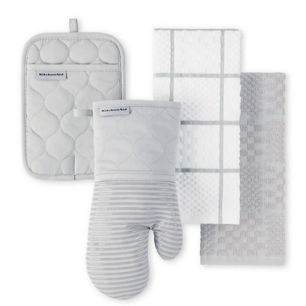 Juego de 4 guantes acolchados de algodón rizado para horno, soporte para ollas y paños de cocina KitchenAid