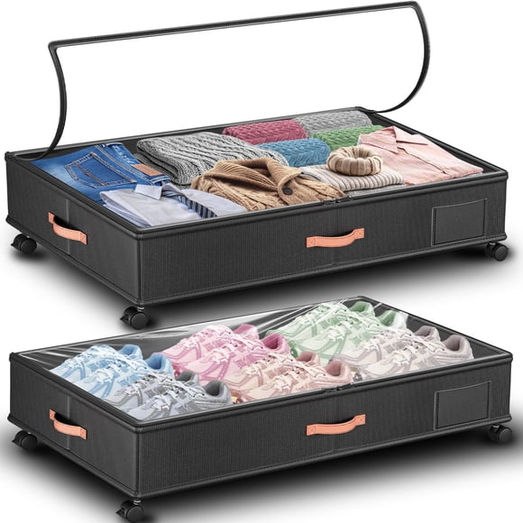 Under Bed Storage Tsinglax, paquete de 2 unidades, 66 L, con ruedas, gris oscuro